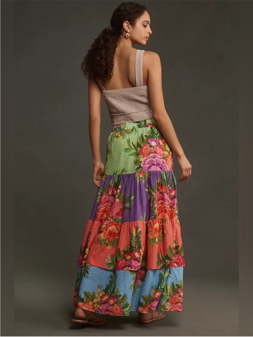 FarmRio for Anthropology Tiered Floral Maxi Skirt in Lime, Purple, Coral & Blue - Picture 2 of 7
